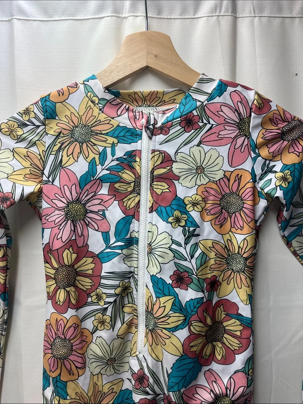 Oopsie Daisy Pink Teal‎ Floral Rashguard One Piece Swimsuit- 8